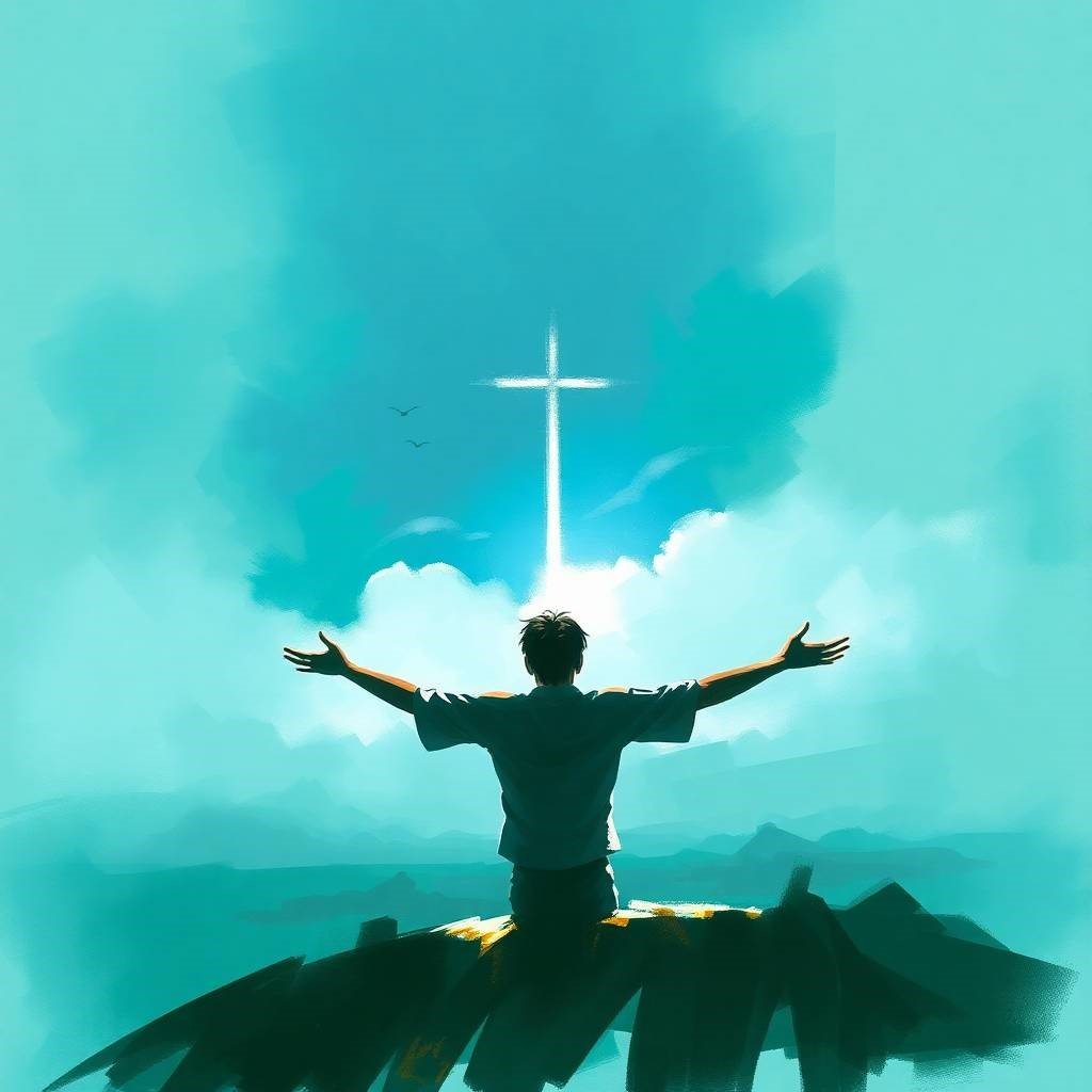 imagem ilustrativa homem de fé grato a Deus e Jesus, cheio de amor